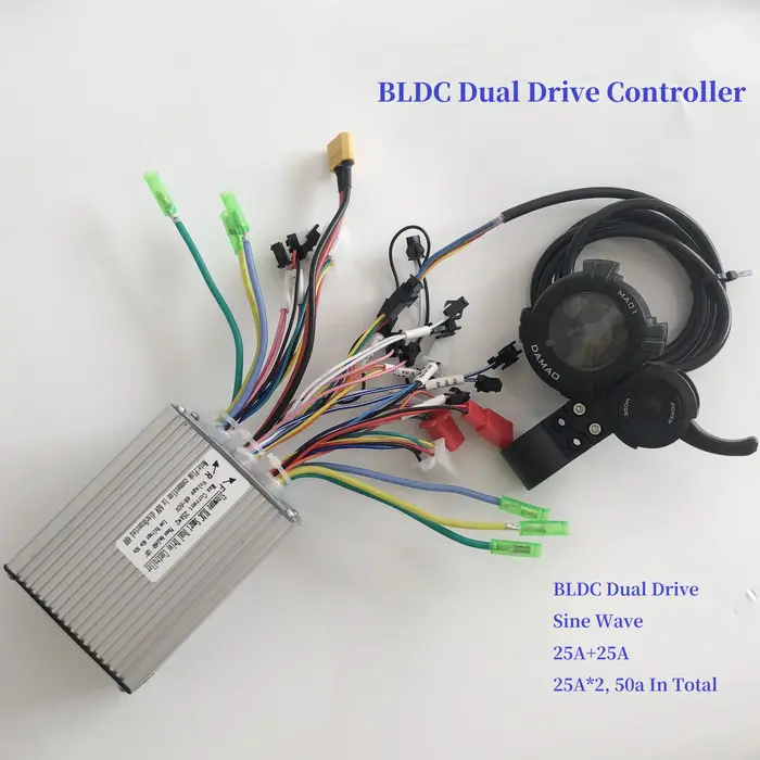 Contrôleur à double entraînement avec écran LCD 25A + 25A en 1 pièce pour moteur 36V 48V 60v 800W 10