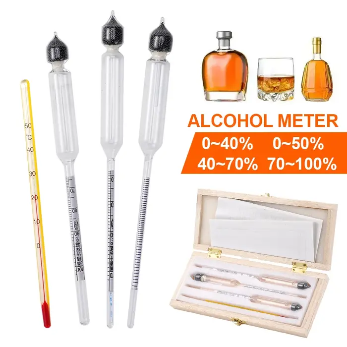 Ensemble d'alcoolomètre hydromètre 0 à 100%, testeur d'alcool, thermomètre, compteur de vin, outil d