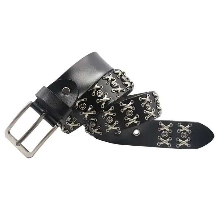 Rivet en métal Cowboy Ceinture en cuir véritable peau de vache hommes Ceinture Punk Rivet jean ceint