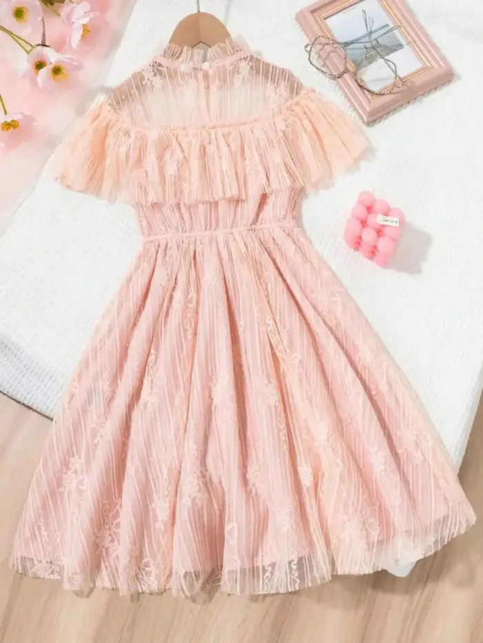 Robe de princesse en dentelle de style coréen, couleur unie, légèrement élastique, coupe ajustée pou