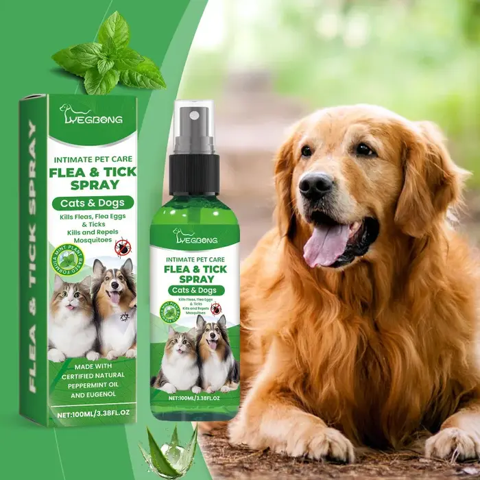 Spray anti-puces doux pour animaux de compagnie, répulsif naturel à base de plantes contre les tiques pour chiens et chats, nettoyage des parasites d'intérieur pour animaux domestiques
