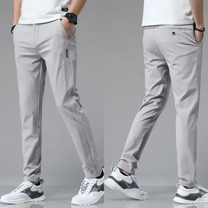 Pantalon Ultra-fin pour hommes, extensible, Slim, droit, décontracté, haute qualité, mode, respirant