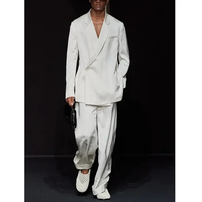 Costume Blanc à Revers à Encoche et un Bouton pour Homme, Tenue de Voyage Chic et Décontractée, Smok