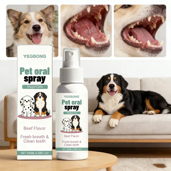 Spray buccal pour chiens et chats, haleine fraîche, dents propres, élimine la plaque dentaire et le 