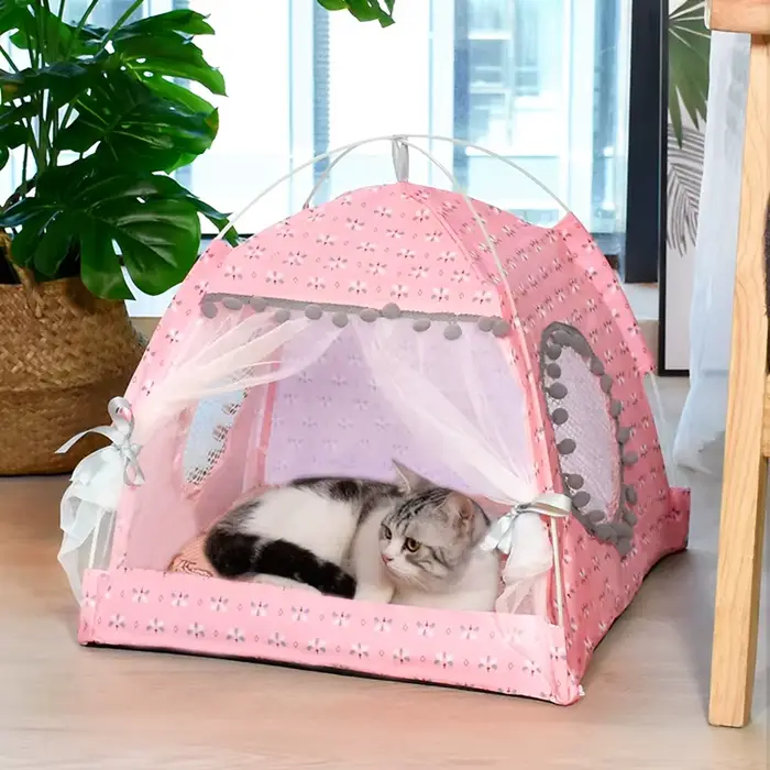 Tente à fleurs cassées pour chat, nid de célébrité d'internet Semi-fermé universel pour toutes les s