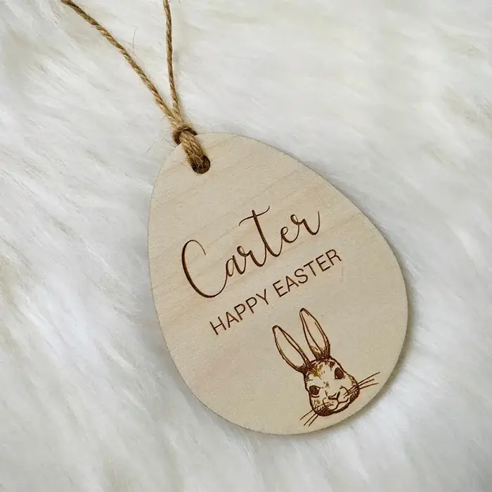 Lapin de Pâques personnalisé en bois avec nom gravé, cadeau pour enfant à Pâques, occassions spéciales, jouet durable
