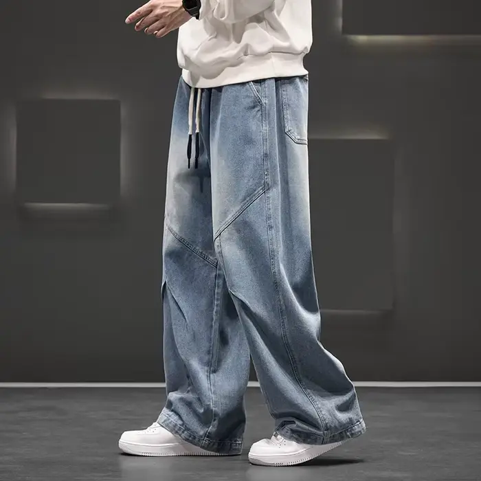 Jean large décontracté pour homme, coupe ample, style streetwear printemps, neutre, effet délavé