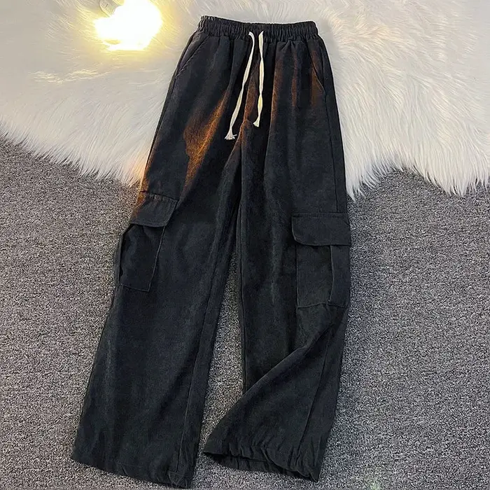 Salopette rétro japonaise pour hommes, pantalon décontracté à jambes droites, ample, en velours côte