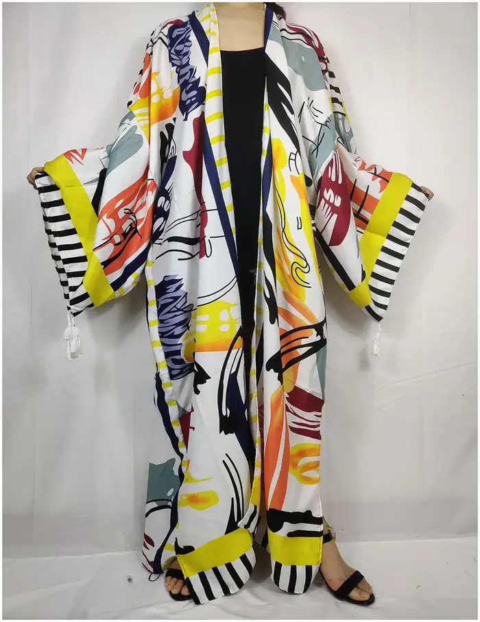Robe Kimono Vintage à Manches Chauve-Souris pour Femme, Tenue de Plage Décontractée, Imprimé Floral, Style Bohème Africain, Caftan Ouvert sur le Devant