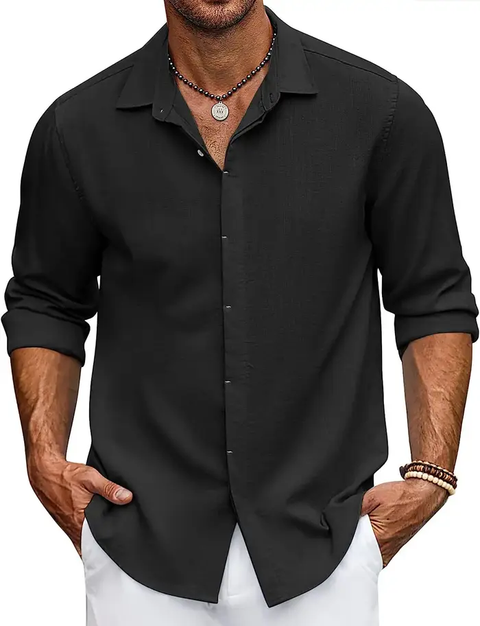 Cardigan à manches longues pour hommes, chemise à revers, solide, collage de documents, date, mode A