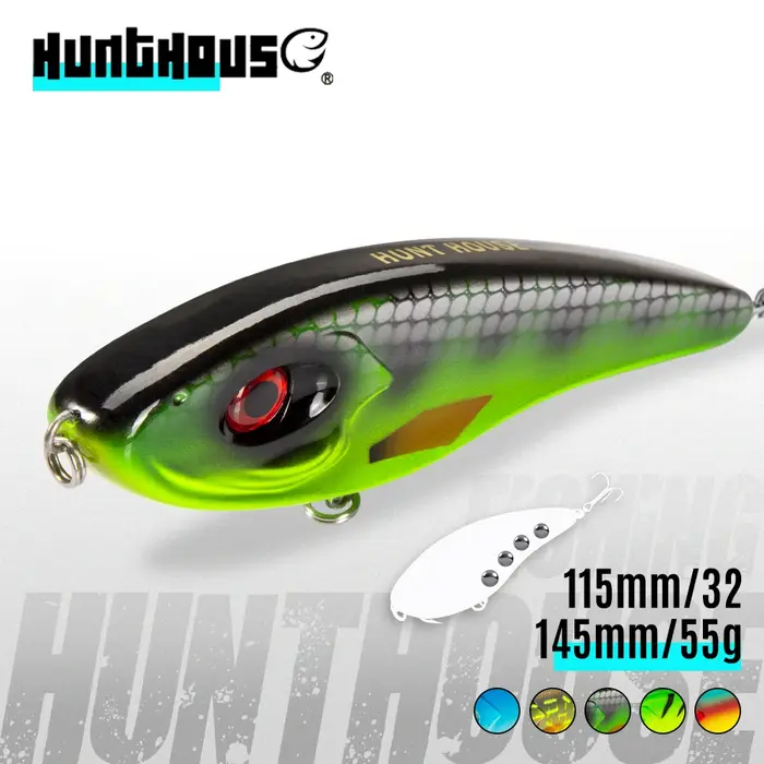 Leurre Hunthouse Musky Buster Jerkbait 115mm/145mm avec vibrations puissantes et sonorité forte pour la pêche en mer et sur la plage