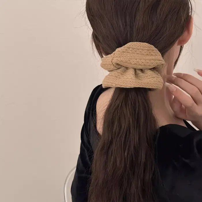 Élastique à cheveux volumineux style vintage pour femmes, motif tricoté, accessoire de mode pour che