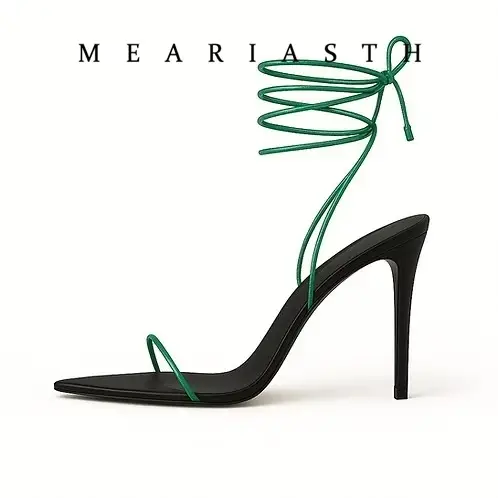 Sandales d'été blanches et noires à lacets pour femmes, chaussures à talons hauts en cuir, talons ai