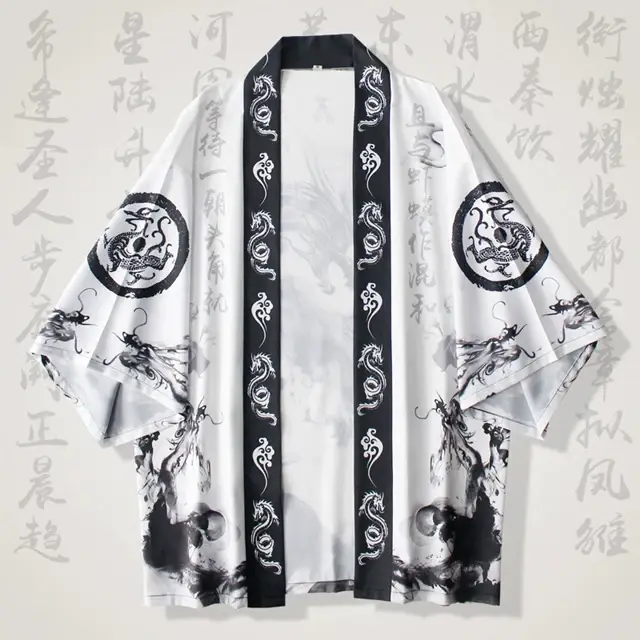 Vêtements traditionnels japonais, kimono japonais pour femmes, imprimé dragon à l'encre, cardigan d'
