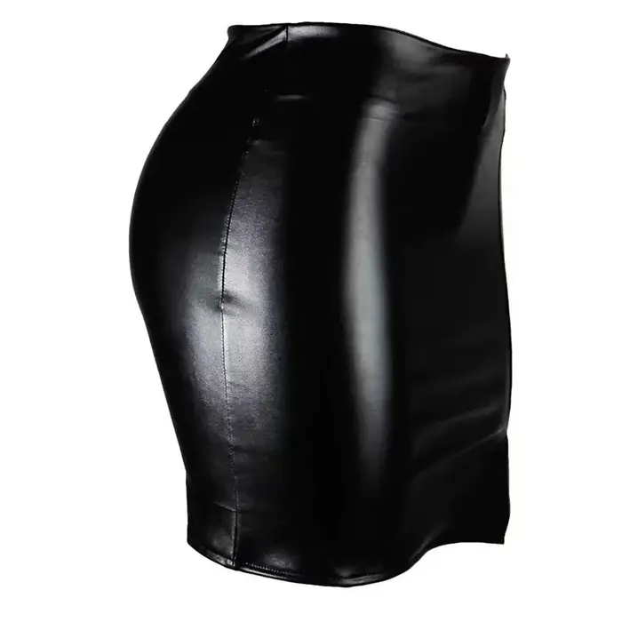Jupe en cuir noir sexy pour femmes, silhouette crayon, courte, élégante, pour soirées et événements glamour