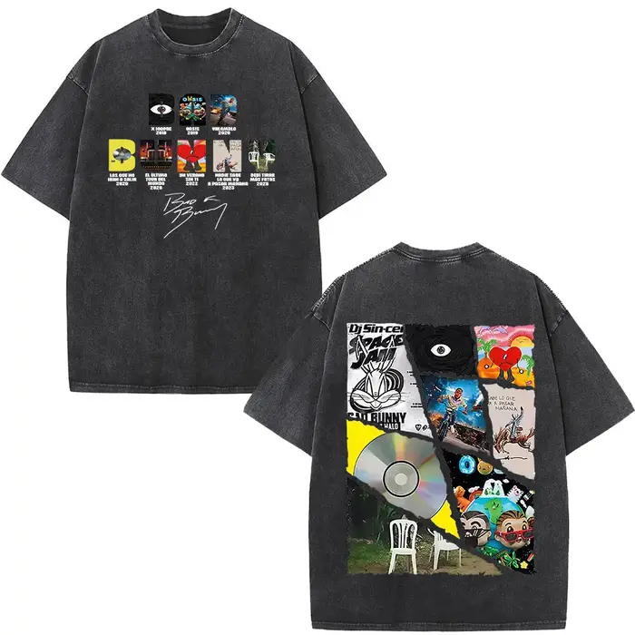 Rappeur Bad Bunny Album couverture impression T-shirt Debi Tirar Mas Fotos DTMF lavé Vintage T-shirt