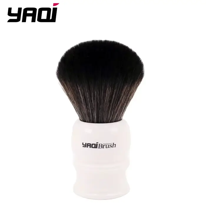 Yaqi – brosse à poils synthétiques, 30mm, avec poignée blanche et nœud noir, pour rasage