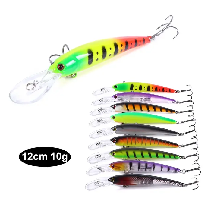 Leurre méné rigide avec bandes, appât artificiel Wobbler idéal pour la pêche à la traîne, 12cm, 10g,