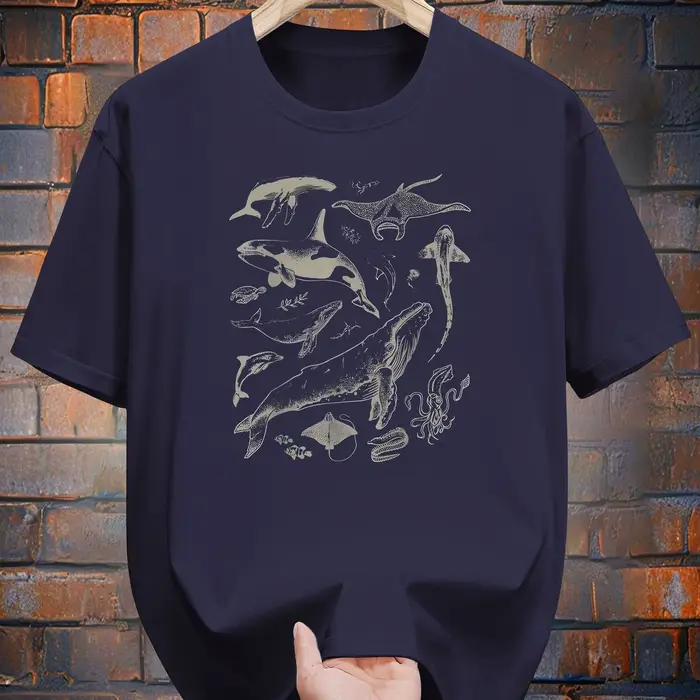 T-Shirt à manches courtes imprimé en coton-T-Shirt d'été décontracté Design requin baleine pour adul