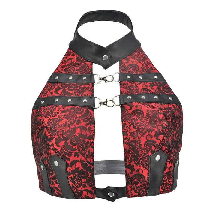 Haut gothique en Brocade et cuir noir pour femmes, vêtements Vintage, accessoires, Punk Rock, dos nu