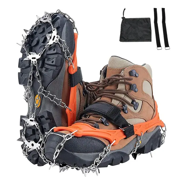 Crampons à pince 19 pointes en silicone pour randonnée, escalade, marche et activité hivernale sur neige et glace