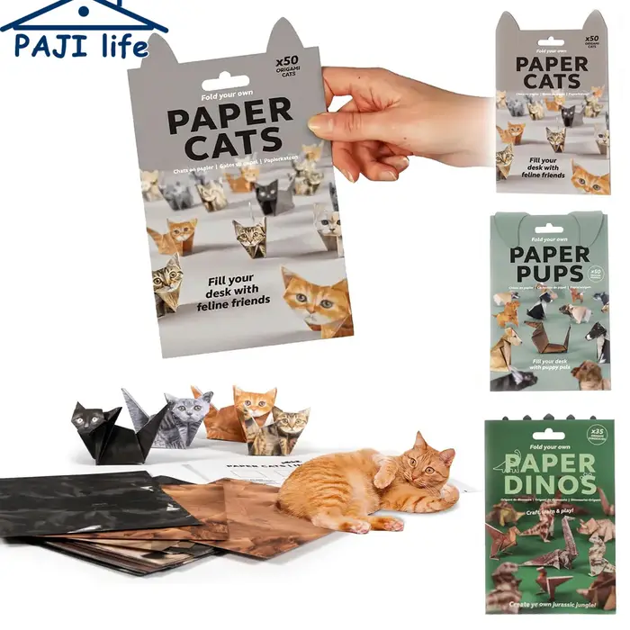 Kit d'origami pour chats en papier DIY 50 feuilles – Ensemble d'artisanat pliant pour chat et chien