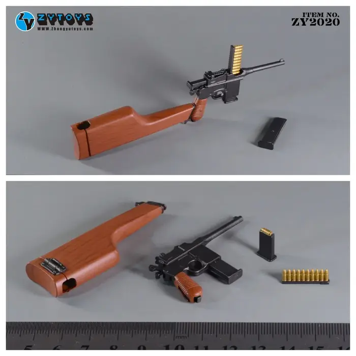 Pistolet Mauser C96 à l'échelle 1/6 modèle de collection pour figurines d'action et accessoire de jeu pour hommes de 14 ans et plus