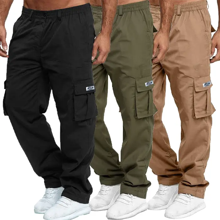 Pantalon cargo homme été décontracté droit ample multi-poches durable travail outdoor casual