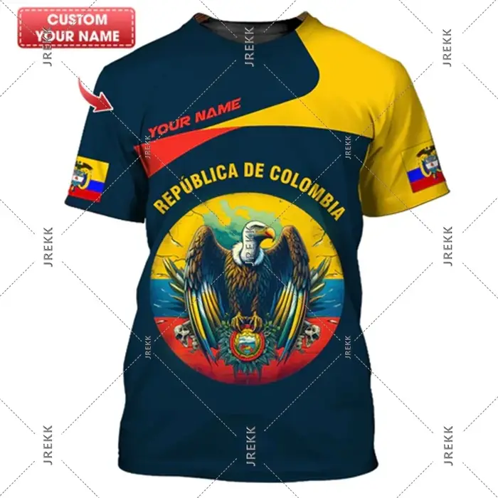 Columbia nom personnalisé impression 3D T-shirt pour hommes colombie drapeau motif à manches courtes