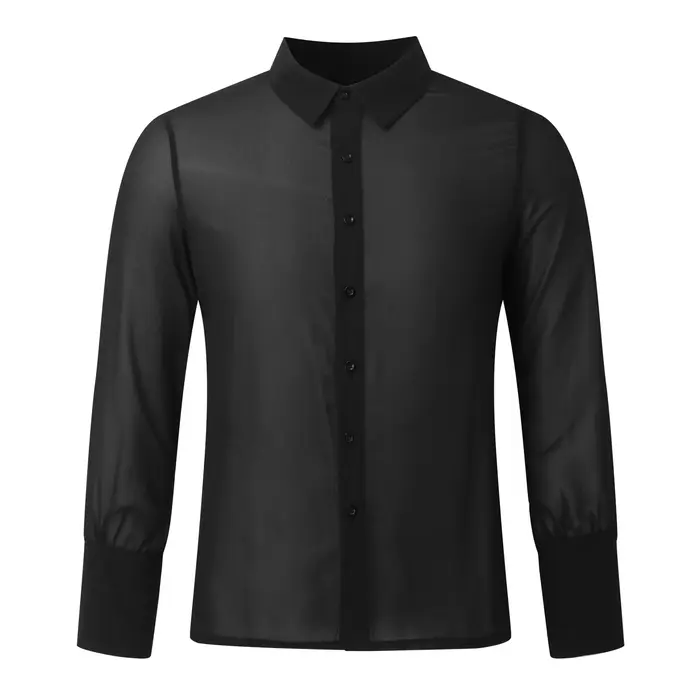 Vêtements pour hommes maille voir à travers maille Sexy chemise à manches longues couleur unie bouto