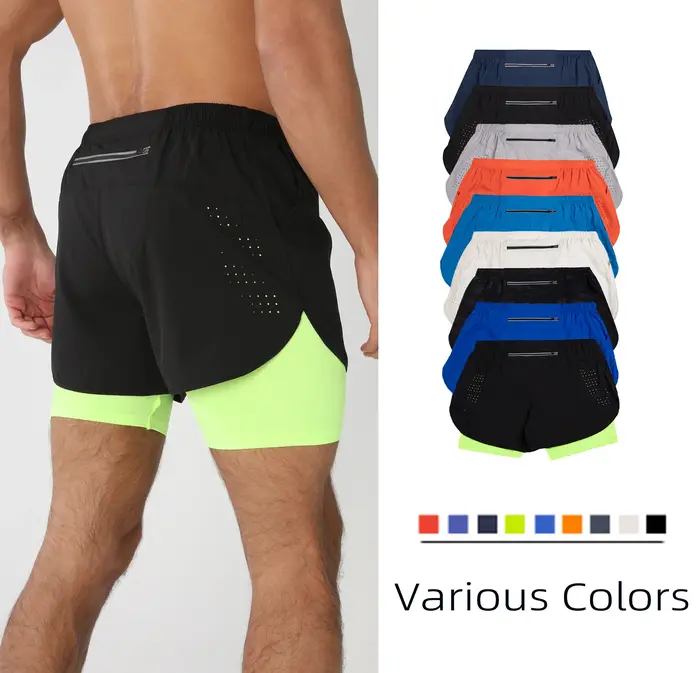 Short de course avec poches doublées pour homme, séchage rapide, léger, respirant, athlétique, sport