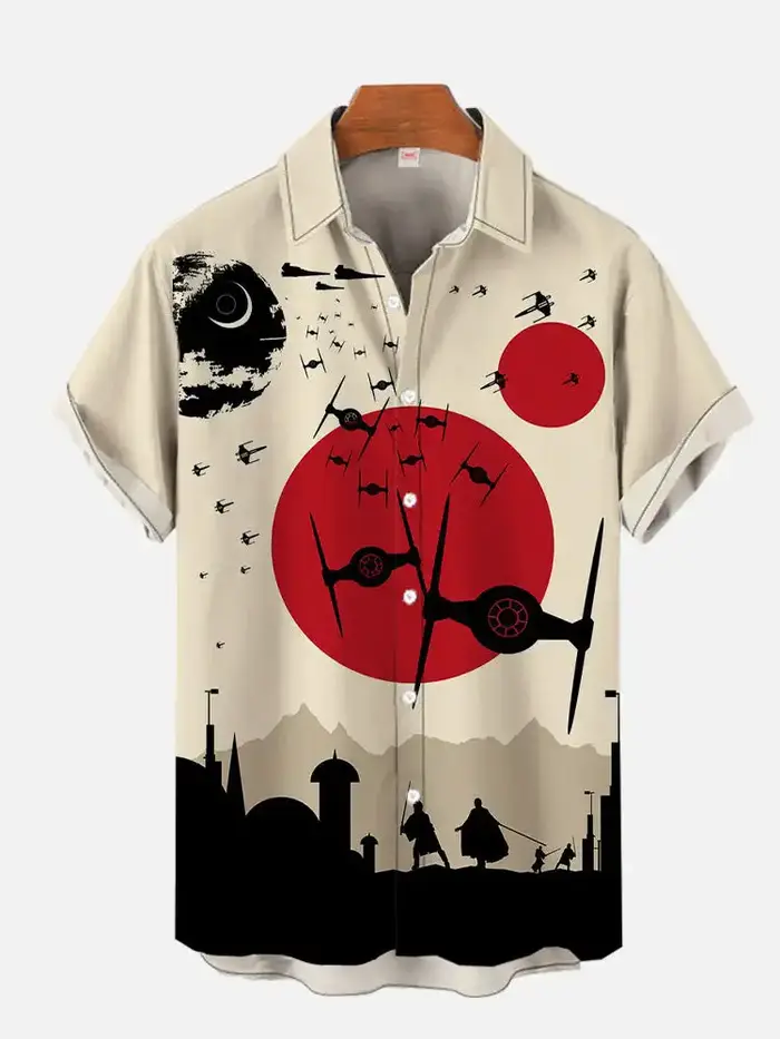 Chemise hawaïenne à manches courtes pour hommes, haut de style art japonais haut de gamme, chemise d