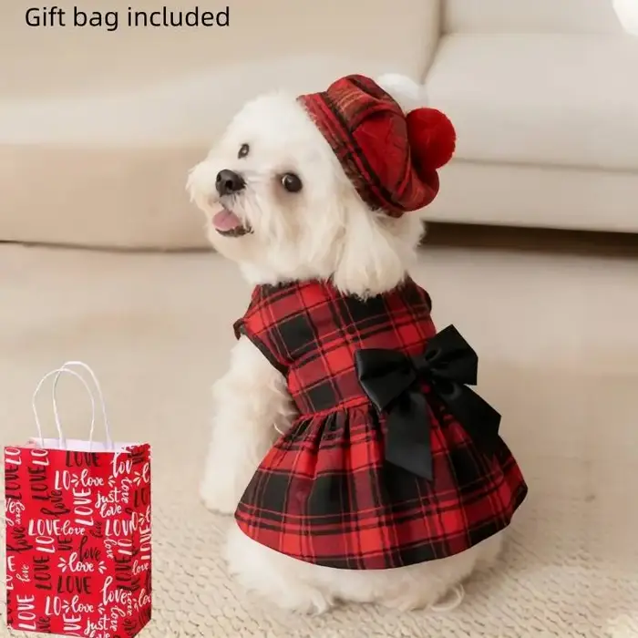 Vêtements pour chiens de compagnie : Costume chemise à carreaux avec cravate