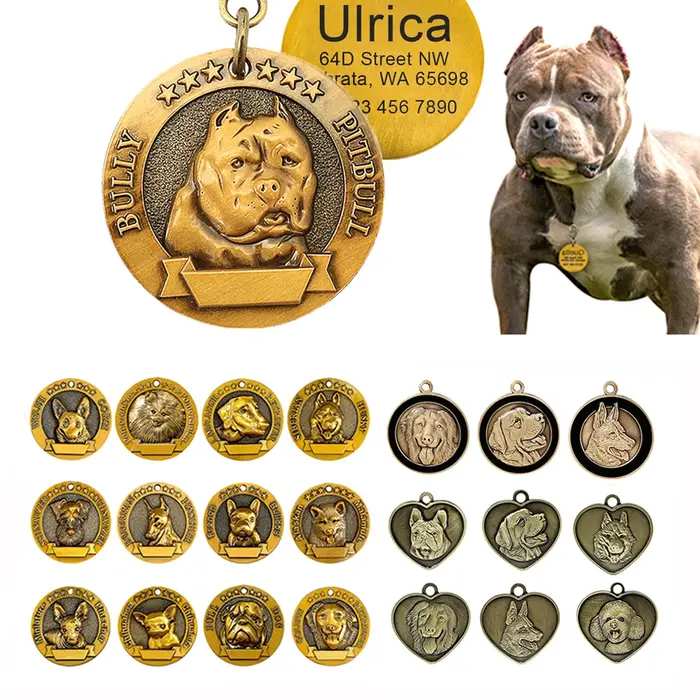 Étiquette d'identification personnalisée pour chien en plaqué cuivre avec service de gravure gratuit pour pitbull bulldog et autres races d'animaux de compagnie occasions quotidiennes et spéciales