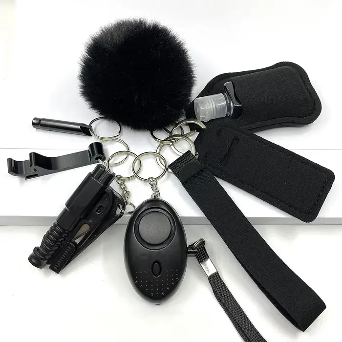 Ensemble complet de porte-clés de sécurité pour la défense personnelle, avec alarme personnelle et a