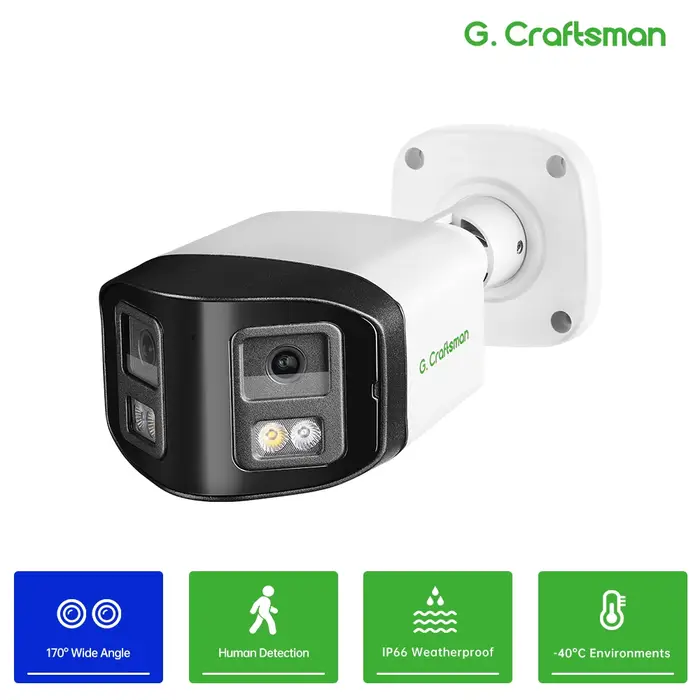 Caméra de surveillance extérieure étanche P2P, détection humaine de véhicules, 4MP+4MP, PoE, double 