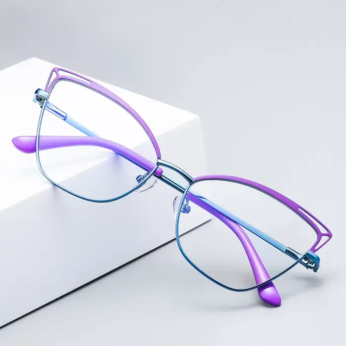 Gmei Design lumière bleue bloquant les femmes oeil de chat lunettes en métal cadre femme Anti Protec