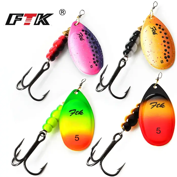 FTK 3.9g 4.6g 7.4g 10.8g 15g appât Spinner avec plumes triples crochets cuillère dure leurres de bar
