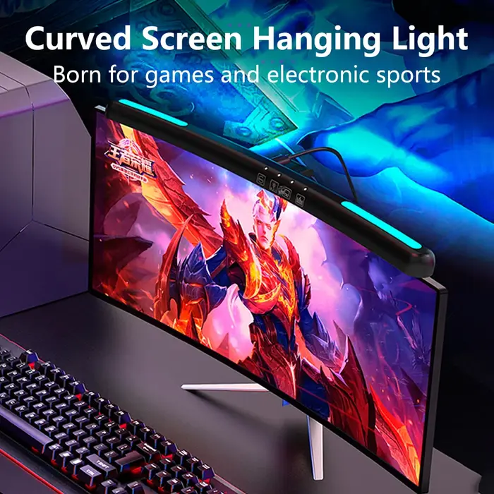 Lampe de bureau LED USB, suspension d'écran incurvé, barre lumineuse RGB, lumières d'ambiance de fon
