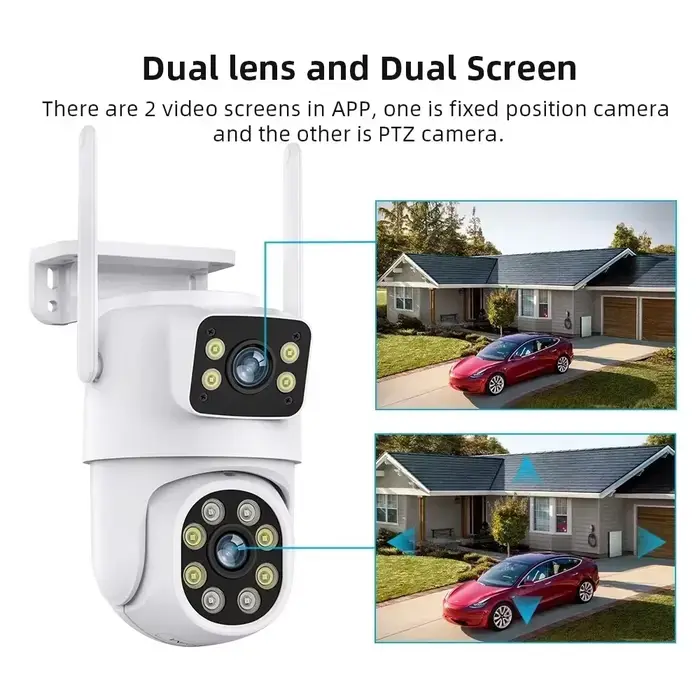Caméra de sécurité extérieure 4K WiFi PTZ double objectif 8MP avec suivi automatique et support Alexa