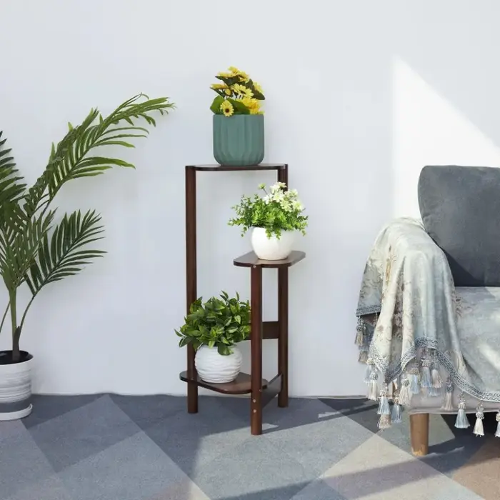 Support de plantes d'angle haut en bambou à 3 niveaux, support de jardinière, support de Pot de fleu
