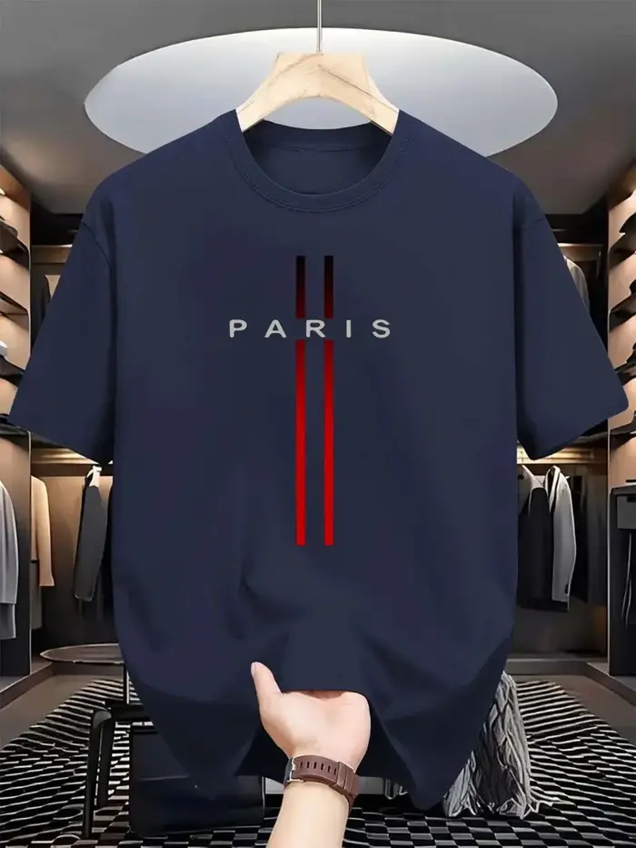 T-shirt col rond pour hommes, nouveau tissu polyester, confortable et respirant, motif imprimé de le