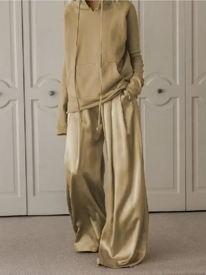 Freeacy 2025 mode décontracté deux pièces costume pour femmes cordon sweat à capuche et taille haute