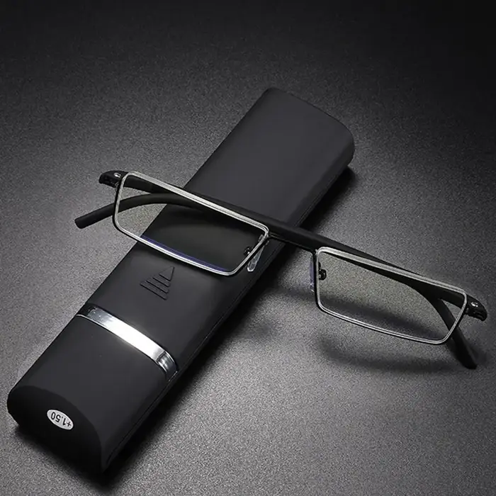 Lunettes de Lecture Anti-Lumière Bleue en Métal pour Homme, Demi-Monture, avec Étui, + 1.0 1.5 2.0 2