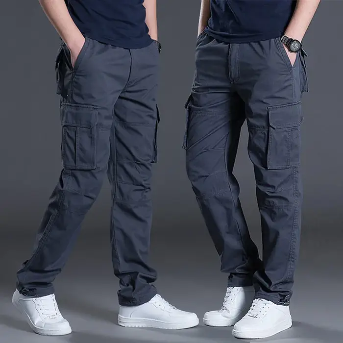 Pantalon cargo droit homme à poches à rabat 2025 - Pants loose casual outdoor travail randonnée tactique