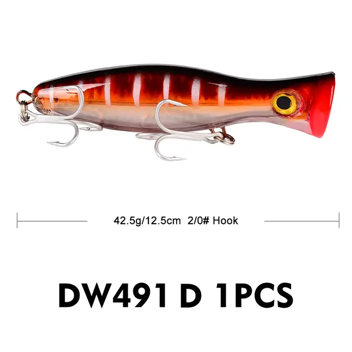 PROBEROS 1pc 13cm 43g Leurre de pêche Popper, appât artificiel dur avec 2 hameçons triples, leurres 