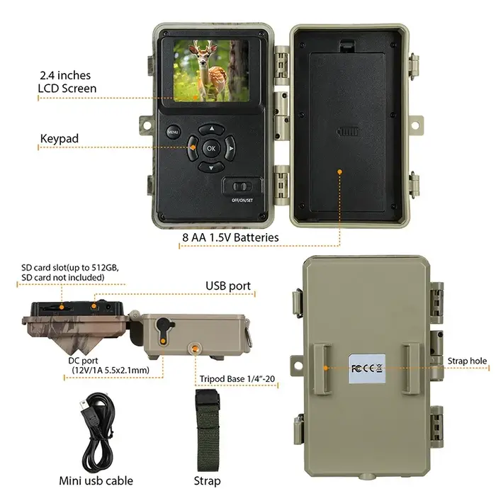 Caméra de chasse 64MP avec LED IR noires 940nm, détection de mouvement 0,1S, pour suivi de la faune 