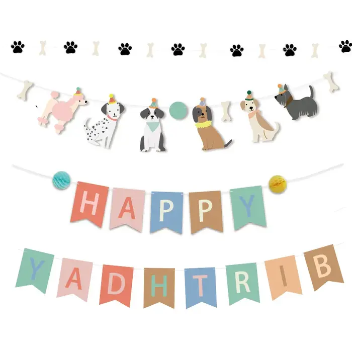 Fournitures de fête d'anniversaire pour chien, drapeaux de bannière, décoration de Cupcake pour chien, visage de chien, décoration de gâteau, thème de chiot, décor de ballon de fête d'anniversaire