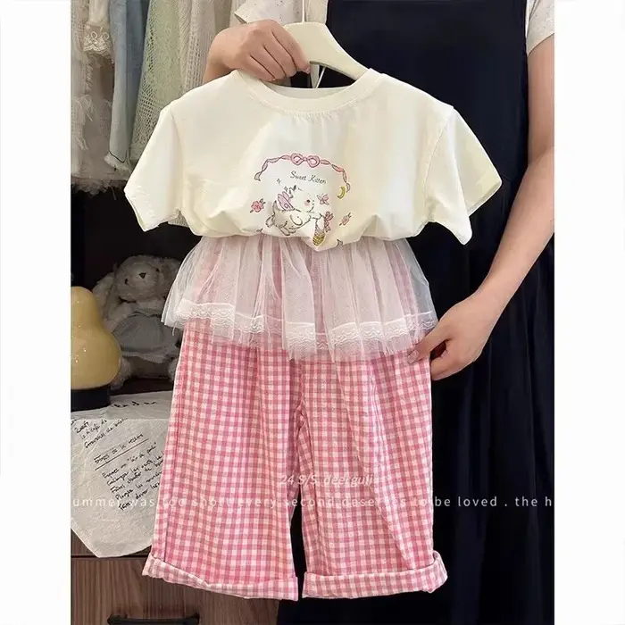 Ensembles de vêtements pour enfants, chemisier camée d'animaux victoriens + pantalon à carreaux en d
