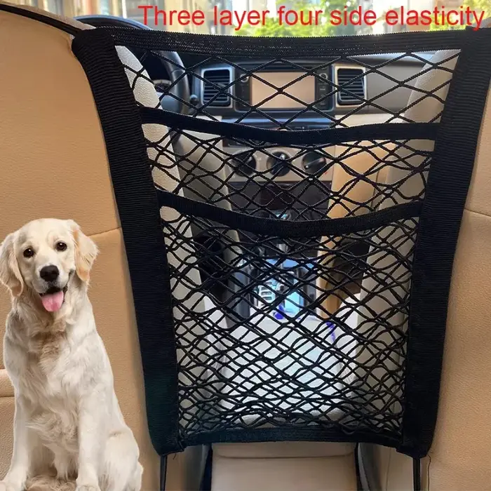 Barrière de voiture pour animaux de compagnie avec sac de rangement automatique en maille de sécurité